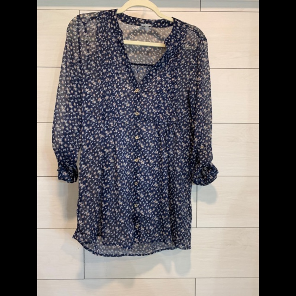 Floral blue button up blouse